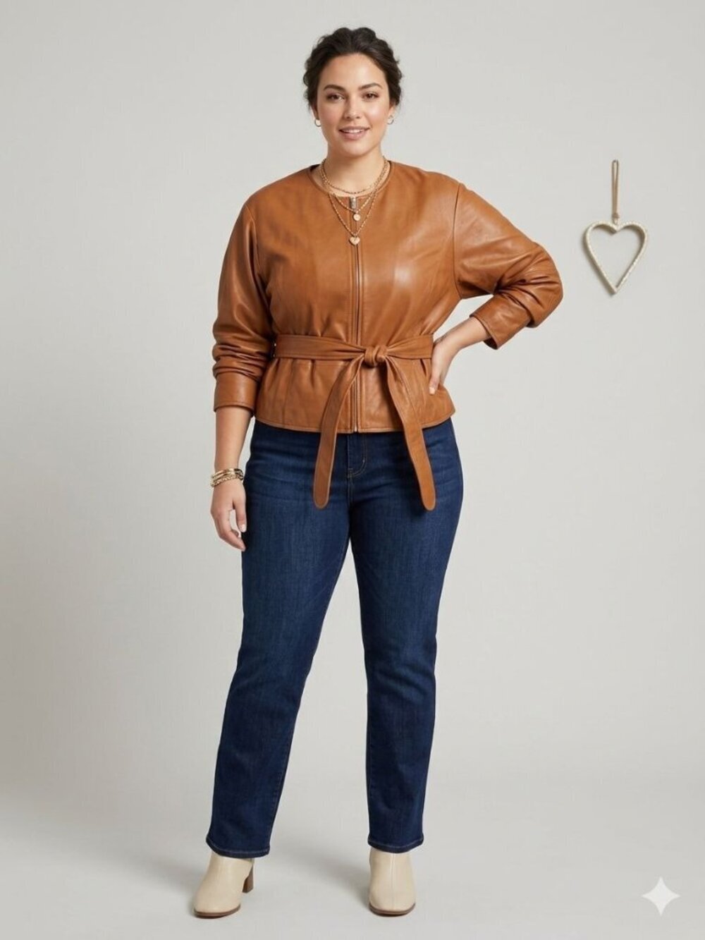 Ryegrass Genuine Leather Peplum Jacket Tie Front Brown Crop Blazer Boho Plus 3X